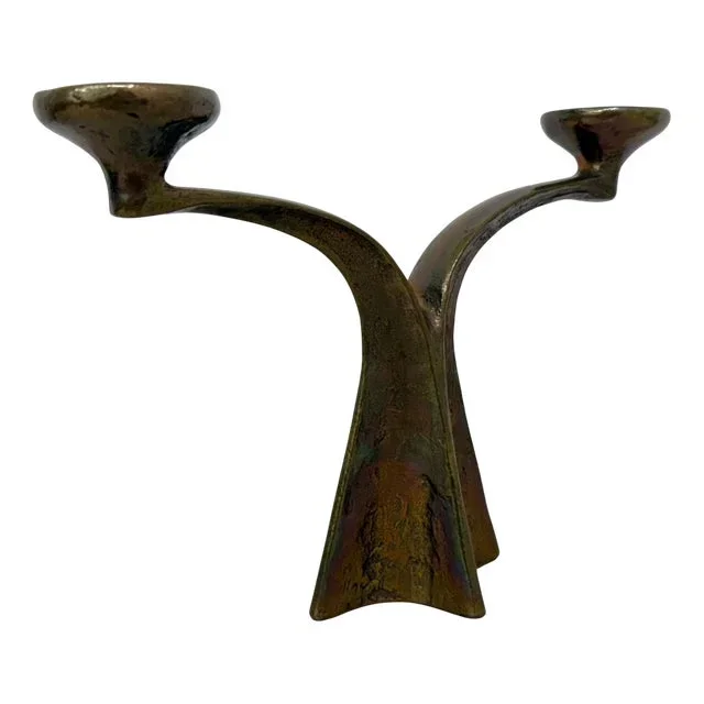 Brutalist Bronze Candleholder attributed to Michael Harjes, 1970s