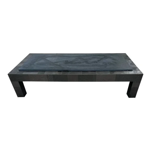 Brutalist Paul Evans Patinated Patchwork Coffee Table With Slate Top Signed