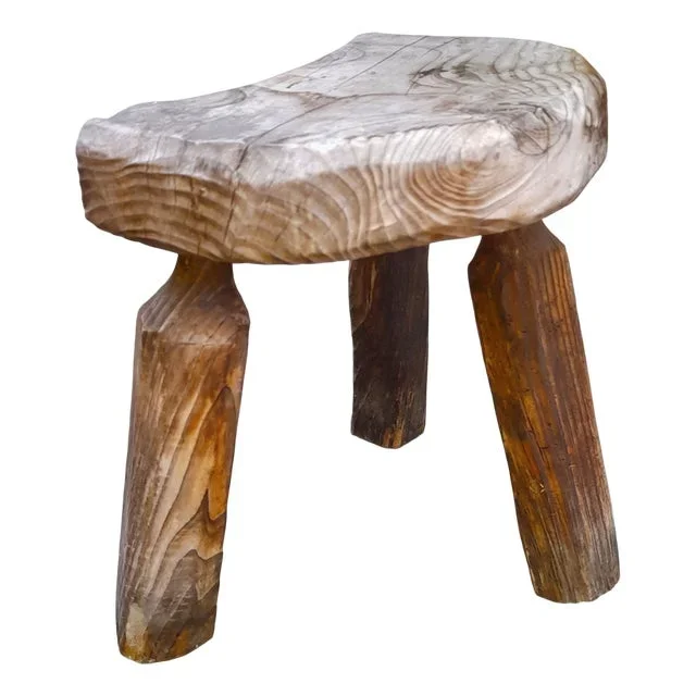 Brutalist Tripod Stool in Grayed Pine, 1950s