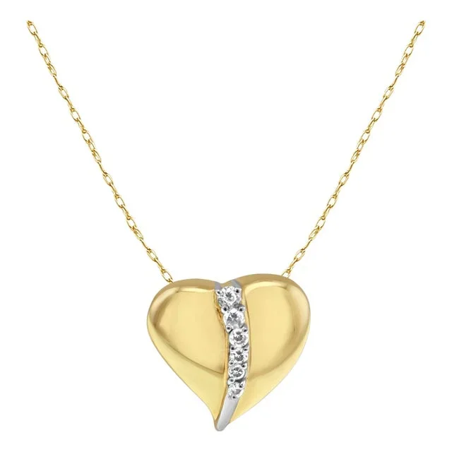 Bubble Heart Shaped Diamond Necklace .20cttw 14k Yellow Gold 16″