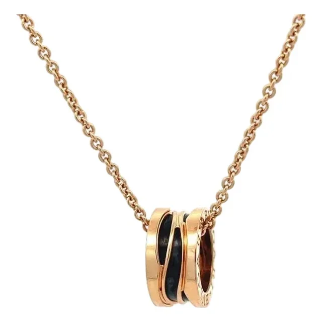 Bulgari B. Zero1 18k Rose Gold Black Ceramic Mini Pendant Necklace Box Cert