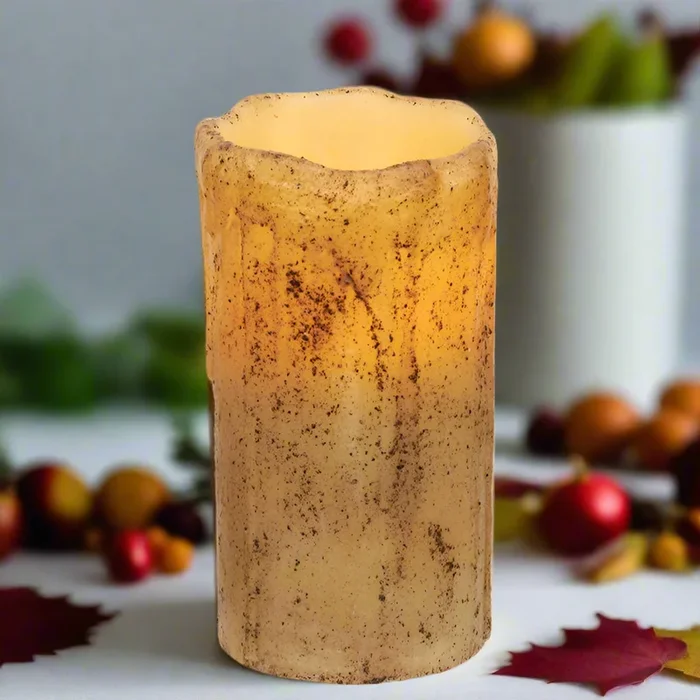 Burnt Ivory Drip Timer Pillar – 3″ X 6″
