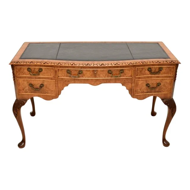 Burr Walnut Desk with Leather Top, 1930s