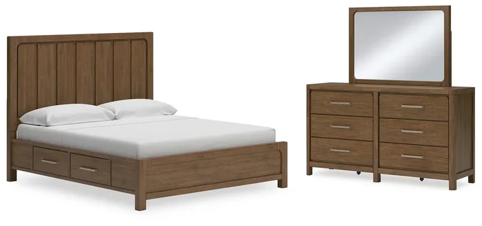 California King Panel Bed With Storage, Dresser And Mirror