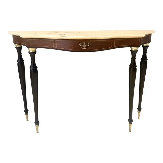 Canaletto Walnut and Beech Console with Marble Top by Paolo Buffa, 1950s
