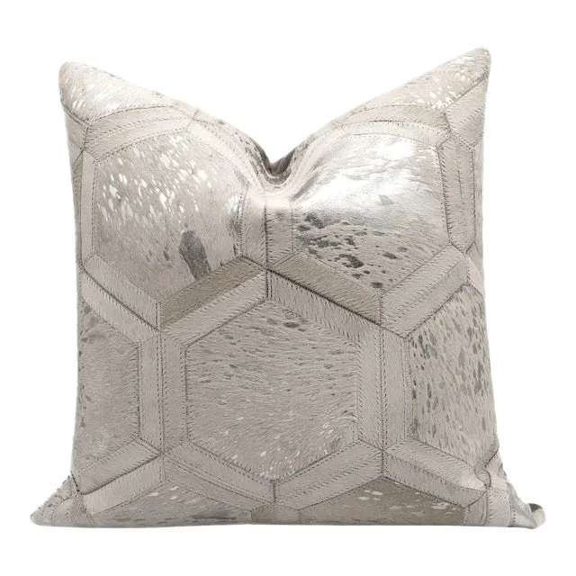 Canvello Genuine Cowhide Leather Decorative Throw Pillow With Feather Down Insert Included