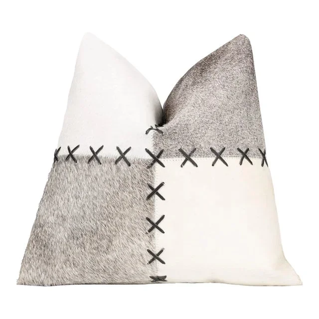 Canvello Genuine Cowhide Leather Decorative Throw Pillow With Feather Down Insert