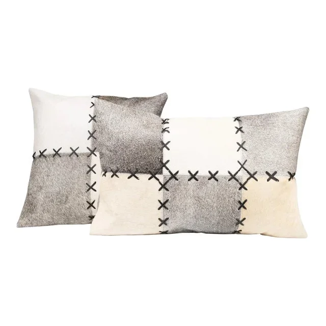 Canvello Genuine Cowhide Leather Decorative Throw Pillow With Feather Down Inserts- Set of 2