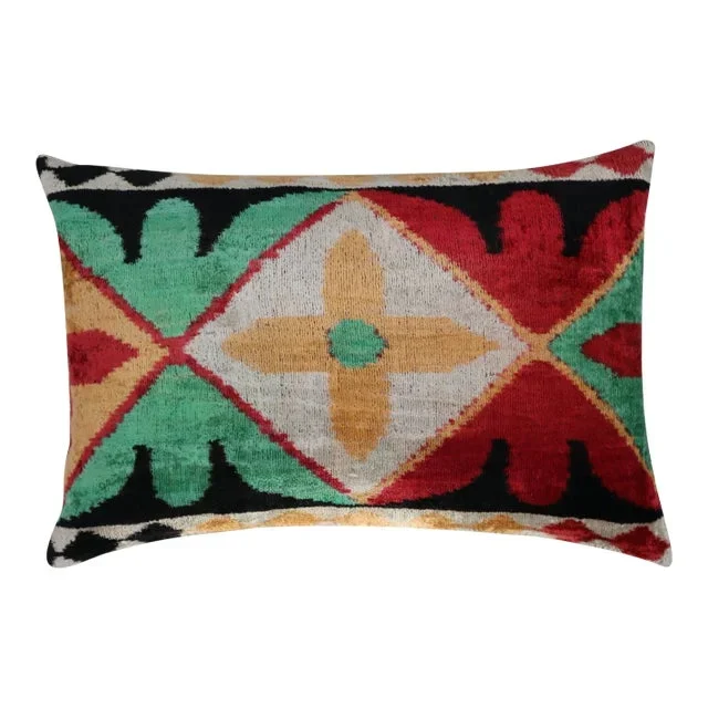 Canvello Green Red Handmade Velvet Throw Pillow & Down Insert