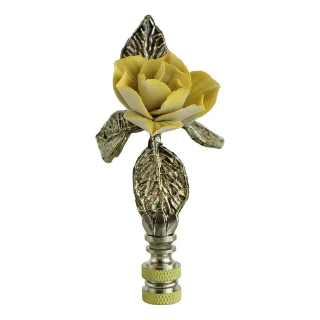 Capodimonte Porcelain Rose Lamp Finial in Yellow