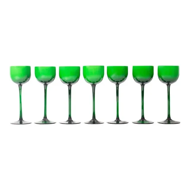 Carlo Moretti Cased Green 6.75” Glasses, Set of Seven