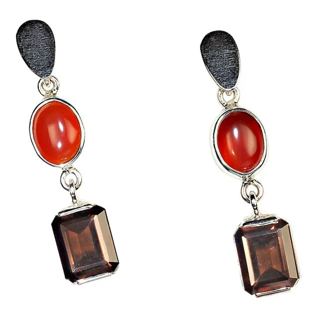 Carnelian and Smoky Quartz Dangle Earrings – 2 Pieces