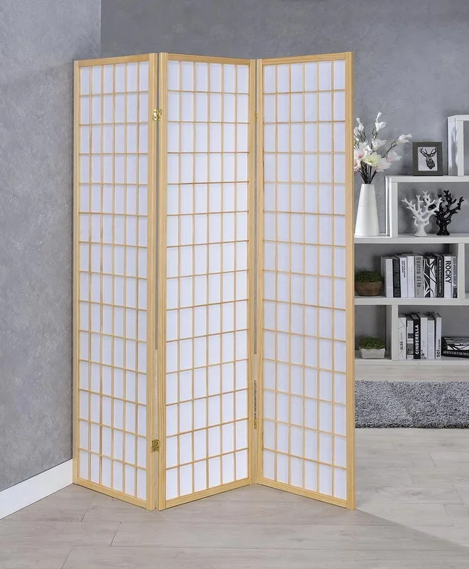 Carrie Natural/White 3-Panel Folding Screen