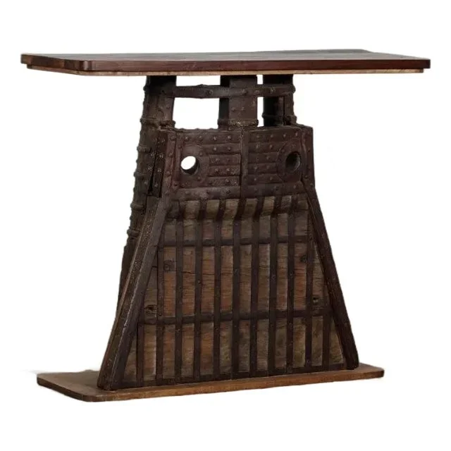 “Cart” Teak and Iron Console Table Made From Vintage Indian Architectural Elements