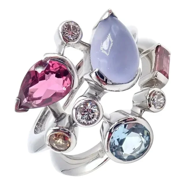 Cartier Meli Melo Platinum Chalcedony Tourmaline Garnet Diamond Ring, Size 8
