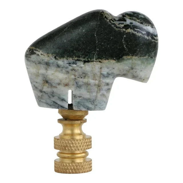 Carved Stone Buffalo Lamp Finial on Brass Hardware