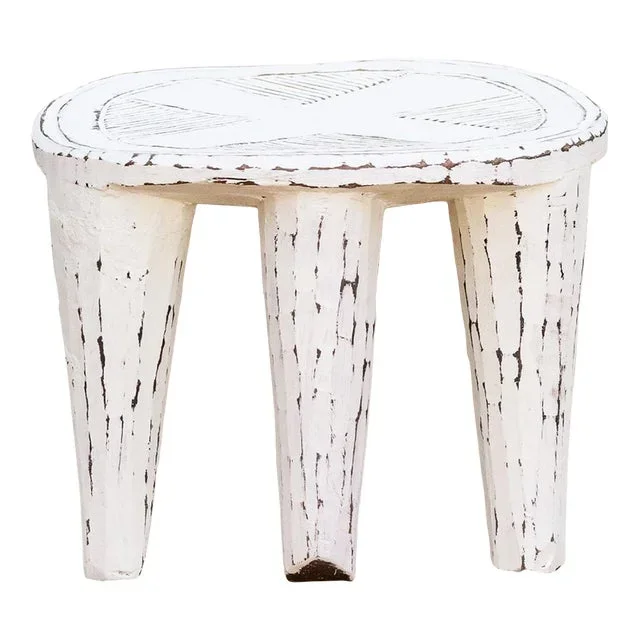Carved White Nomad Nupe Stool