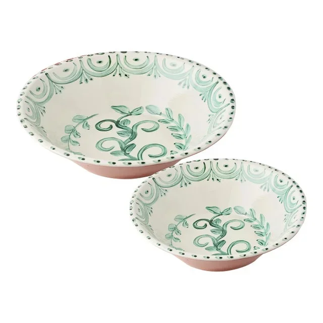 Casa Nuno Bowls, Green/White, Two Sizes