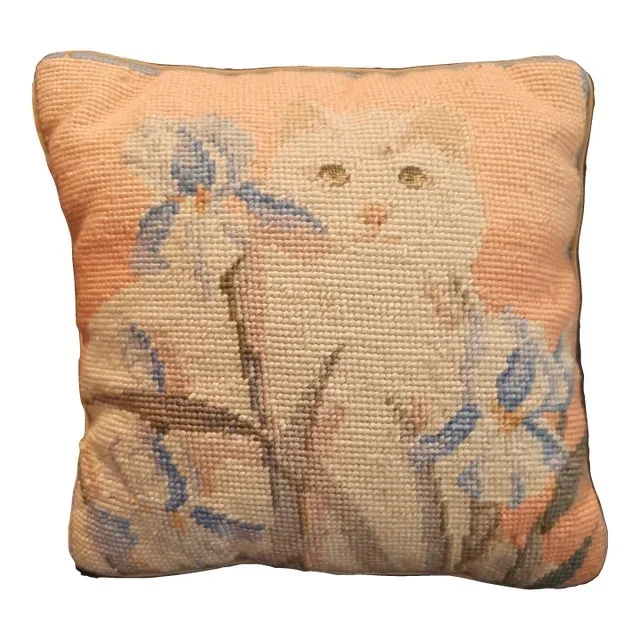 Cat Needlepoint Pillow by Catha Diddel Textile