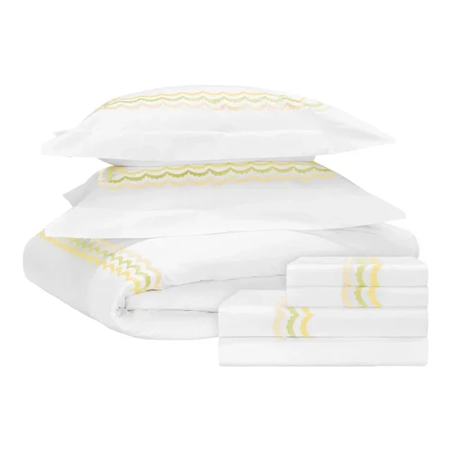 Celerie Kemble + Hamburg House Whimsical Lemon Scallop Queen Bedding Set