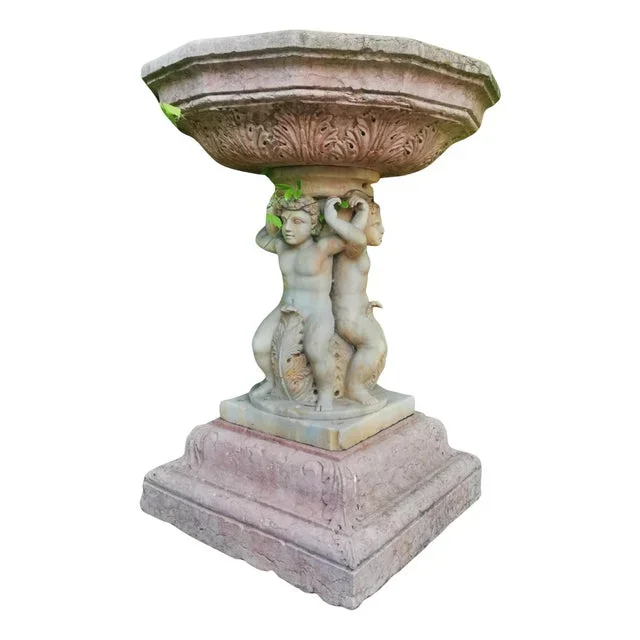 Centerpiece Fountain with an Octagonal Basin in Rosso Verona Marble