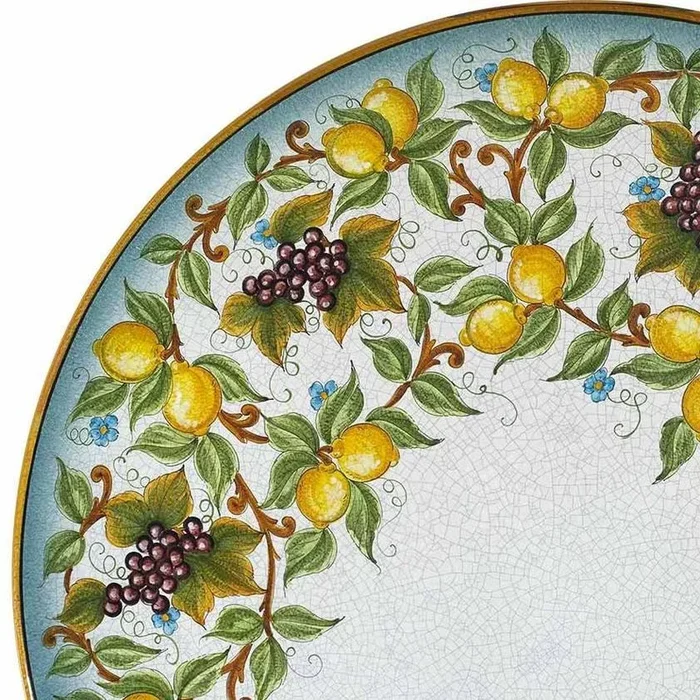 CERAMIC STONE TABLE + IRON BASE: CAPRI Design – Hand Painted in Deruta, Italy.