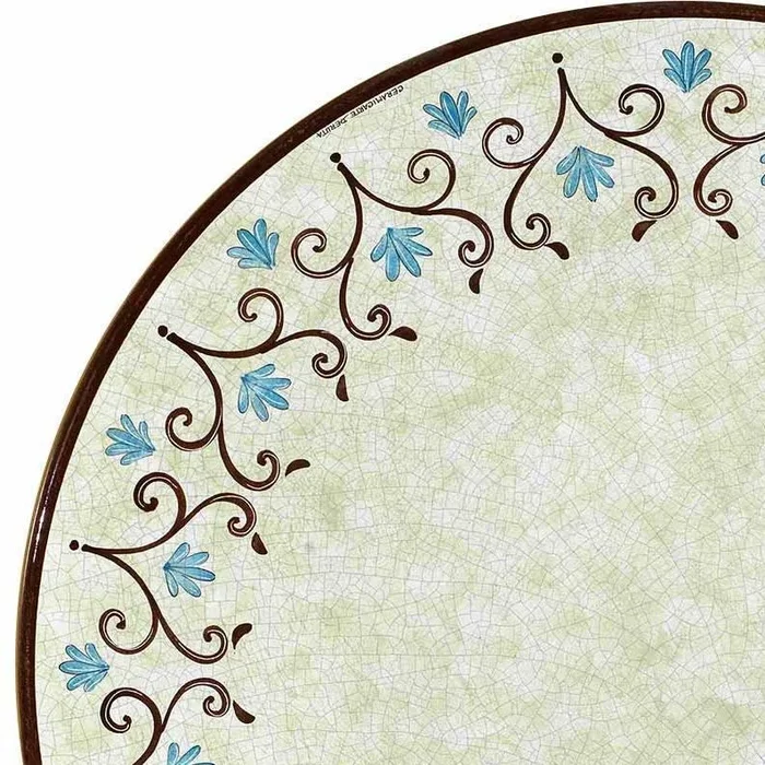 CERAMIC STONE TABLE + IRON BASE: USA2 Design – Hand Painted in Deruta, Italy.