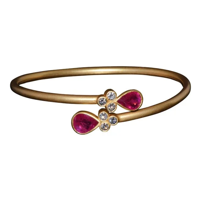 Certified Natural 3.47cts vs F Diamond Ruby 18k Solid Gold Stacking Bypass Bangle Bracelet