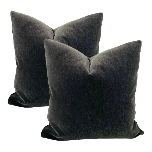 Charcoal Mohair 22″ Pillows – a Pair