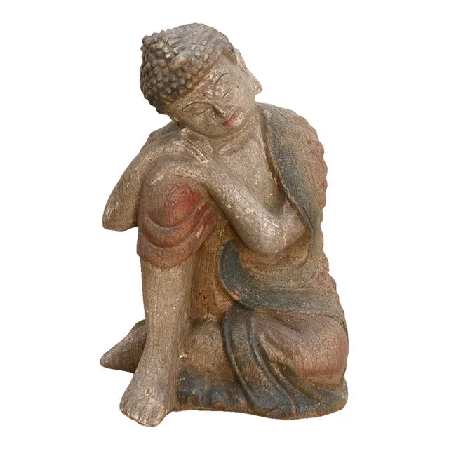 Charming Petite Carved & Painted Sleeping Buddha