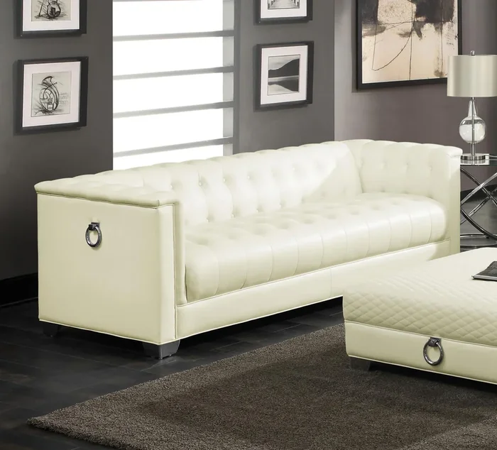 Chaviano White Tufted Upholstered Sofa Pearl