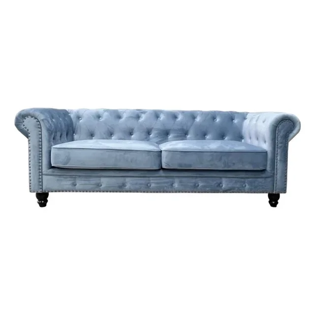 Chester Premium Three-Seater Sofa in Dusky Blue Velvet by Europa Antiques