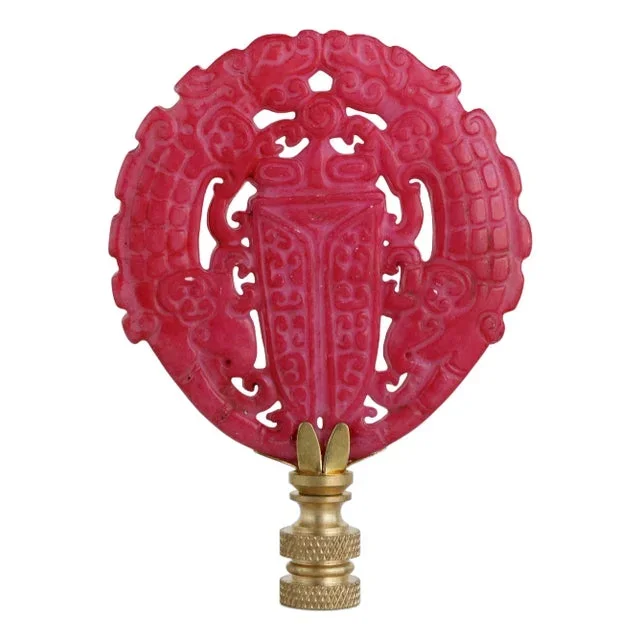 Chinese Carved Stone Cicada Lamp Finial on Brass Hardware