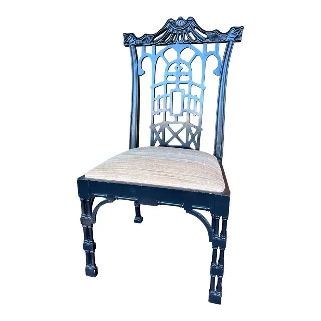 Chinese Chippendale Black Lacquer Chair