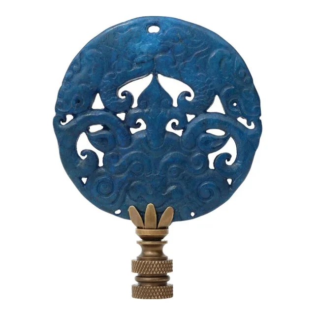 Chinese Dragon Face Carved Stone Lamp Finial on Bronze Hardware