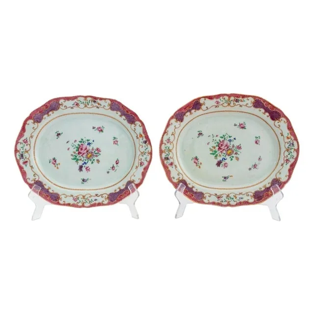 Chinese Export Famille Rose Oval Platters, Pair