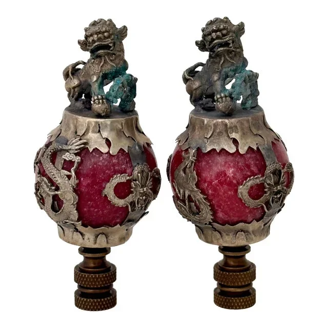 Chinese Foo Dog Lamp Finials – a Pair