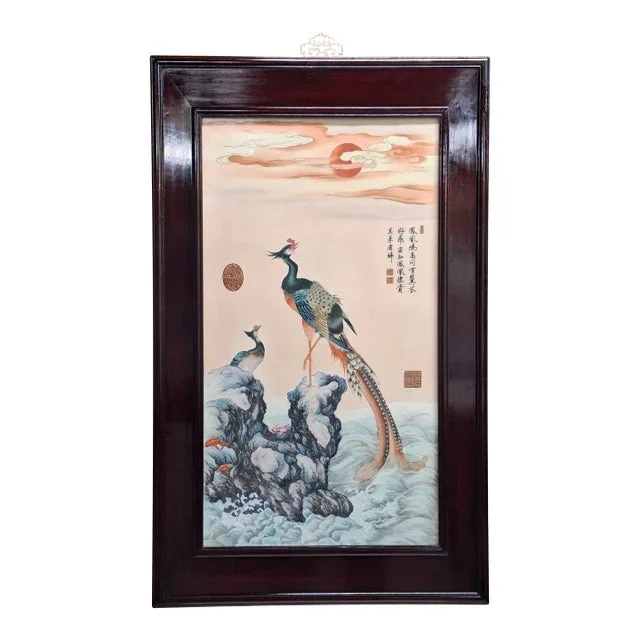 Chinese Framed Porcelain Fenghuang Plaque