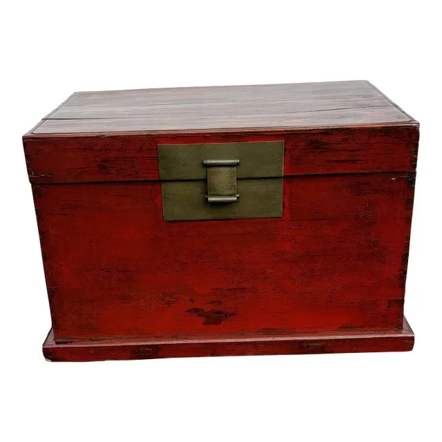 Chinese Lacquer Storage Chest With Brass Handles.