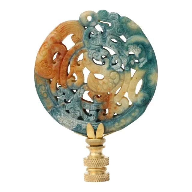 Chinese Polychrome Stone Lamp Finial on Brass Hardware