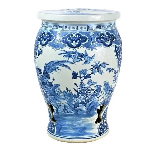 Chinoiserie Birds in Bush Balaster Garden Stool