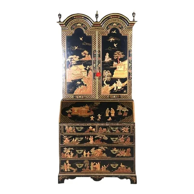 Chinoiserie Lacquer Secretaire Bookcase