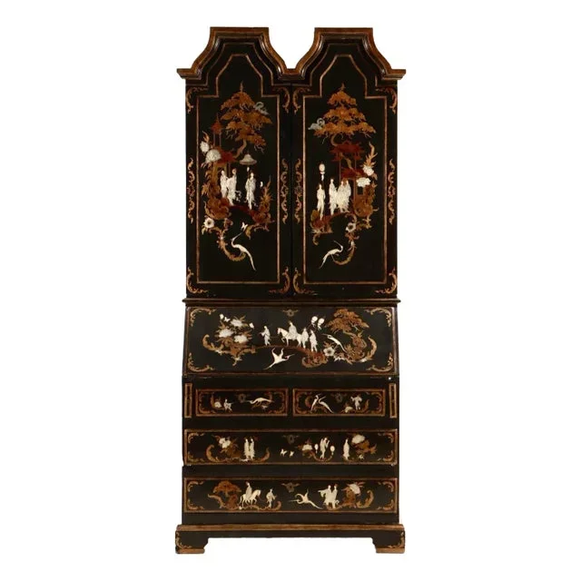 Chinoiserie Secretary Desk Two Piece