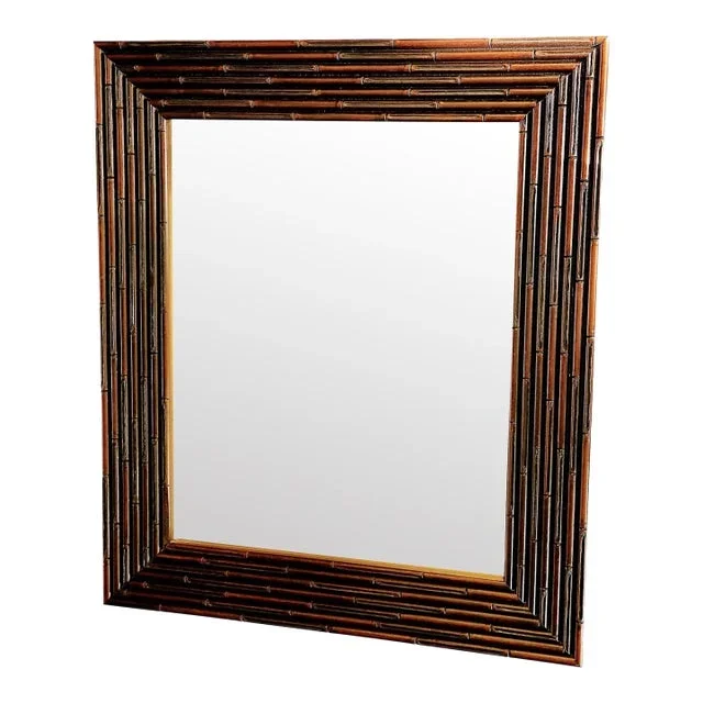 Chinoiserie Vintage Pencil Reed Bamboo Beveled Wall Mirror