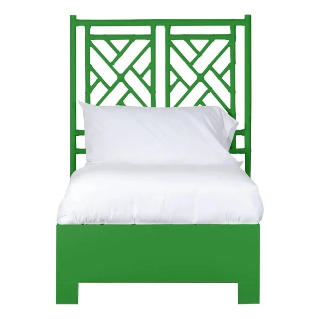 Chippendale Platform Bed Twin Extra Long, Bright Green