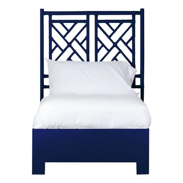 Chippendale Platform Bed Twin Extra Long, Navy Blue