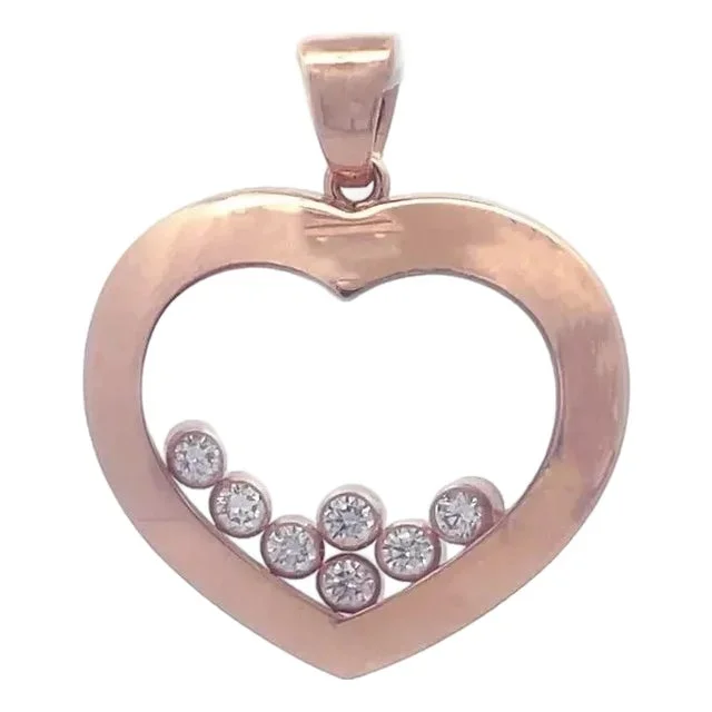 Chopard Happy Diamond Gold Pendant 18k Rose 7 Floating Heart Shape