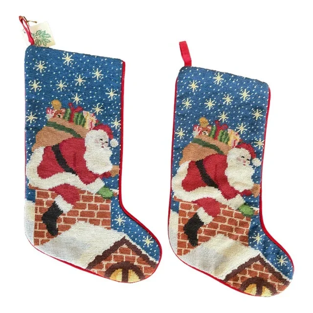 Christmas Santa Needlepoint Stockings– a Pair