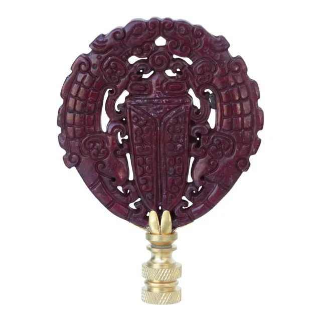 Cicada Carved Stone Lamp Finial on Brass