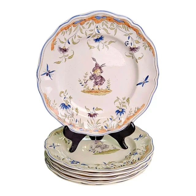 Circa 1890 “Callot” Longchamp French Faience Plates- Set of 6